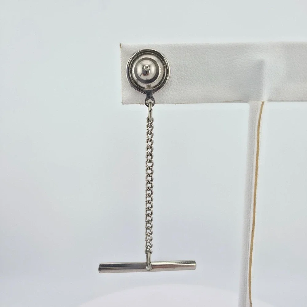 Vintage Tie Tack Clip Clasp Textured Square Silver Tone .5